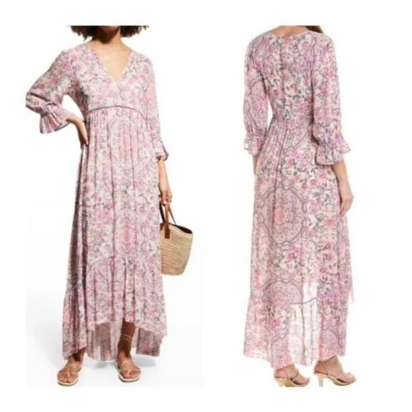 JOHNNY WAS PINK FLORAL DAPHNE JADE PEASANT MAXI DRESS SIZE XL Femine - Picture 1 of 9